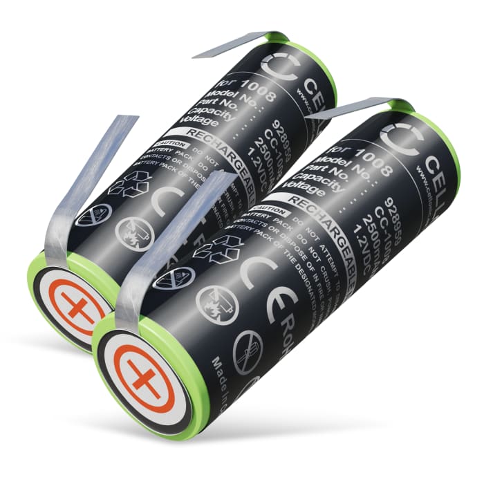 2x Batteria per Braun 1509, 3020, 4520, 5414, 5424, 6520, 6550, 7570, 8595, 8995 (Ø14,5mm) - (2500mAh) batteria di ricambio