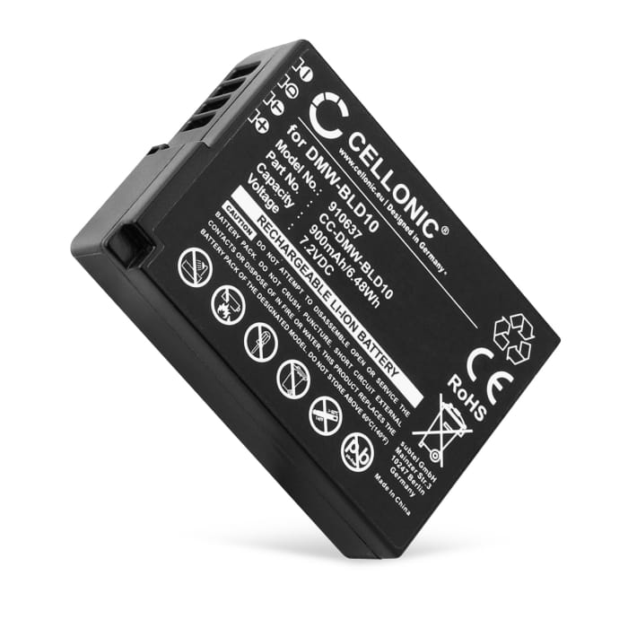Akku kameraan Panasonic Lumix GX1, G3, GF2, ZS7, TS2, BLD10 - DMW-BLD10 (850mAh, 7.4V) tuotemerkiltä CELLONIC