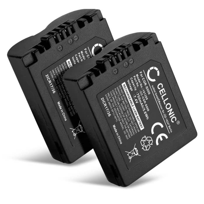 2x Battery for Panasonic FZ18 FZ28 FZ30 FZ38 FZ50 FZ35 FZ8 FZ7 CGA-S006 CGR-S006 V-LUX 1 750mAh from CELLONIC