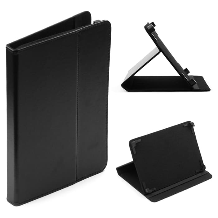 Custodia cover universale per tablet da 10" smart case in Similpelle nero protezione antigraffi, antiscivolo & funzione stand, ottimale visuale dello schermo -Si chiude con elastico