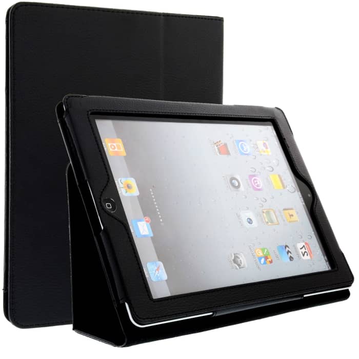 Cover protezione per tablet Apple iPad 2 / iPad 3 / iPad 4 (Wake / Sleep) Socca piegabile con funzione di supporto e bumper in Similpelle nero case a libro, scocca etui custodia astuccio