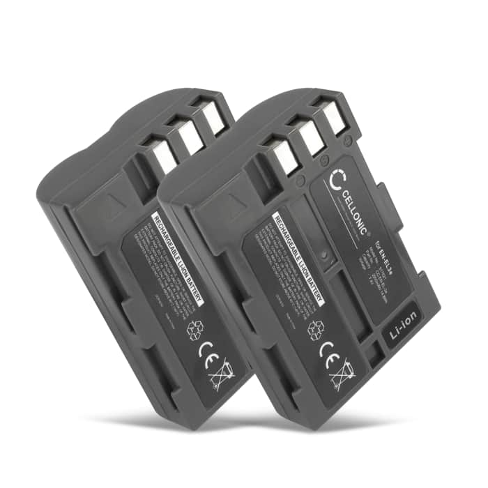 2x EN-EL3 EN-EL3e accu voor Nikon D100 D200 / D300 D300S / D50 / D70 D700 D70s / D80 D90 D900 - 2000mAh vervangende accu voor camera