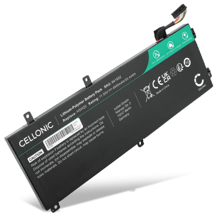 Battery for Dell XPS 15 9570, XPS 15 9560, XPS 15 9550, P56F002, Precision 15 M5510, H5H20, RRCGW 11.55V 4800mAh from CELLONIC