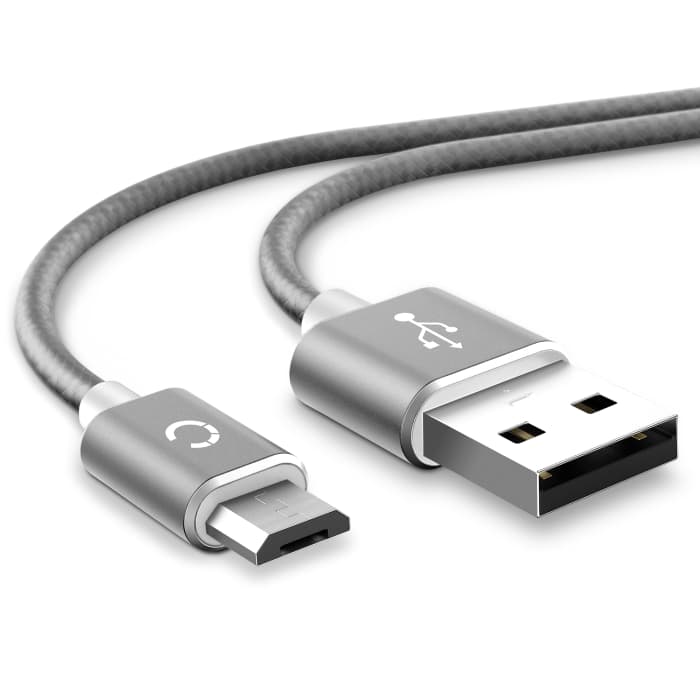 Cavo USB 2.0 con connettore Micro USB per consolle giochi Sony Dualshock 4 / PS VR Aim Controller 1m cavetto dati & ricarica 2.4A in Nylon grigio