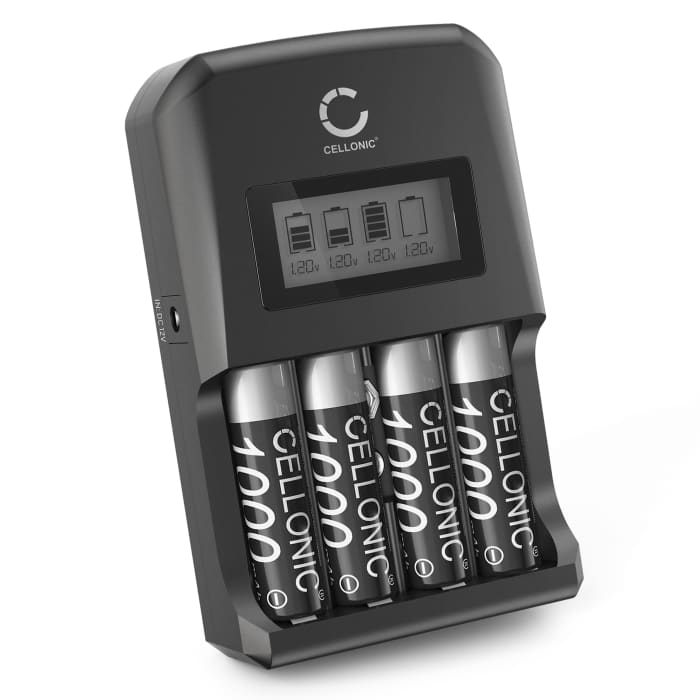 CELLONIC Batterijlader + 4x AA 2600mAh oplaadbaar, Snellader voor 9V AA en AAA Batterijen (NiMH) met 4 Laadslots | Batterij Oplader