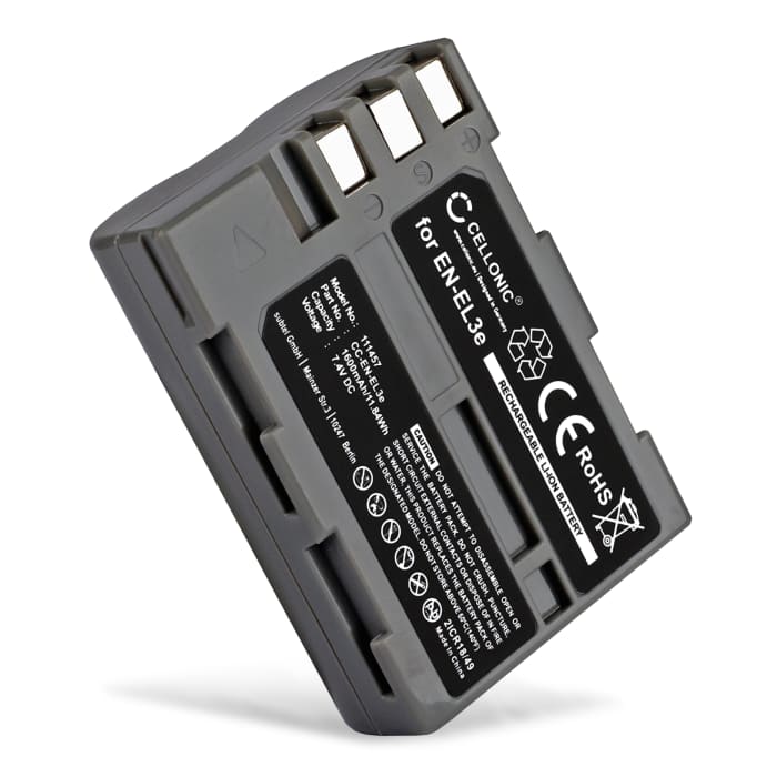 Batteria EN-EL3e per fotocamera Nikon D50 D70s D80 D90 D200 D300 D300S Affidabile ricambio da 1600mAh, marca CELLONIC®