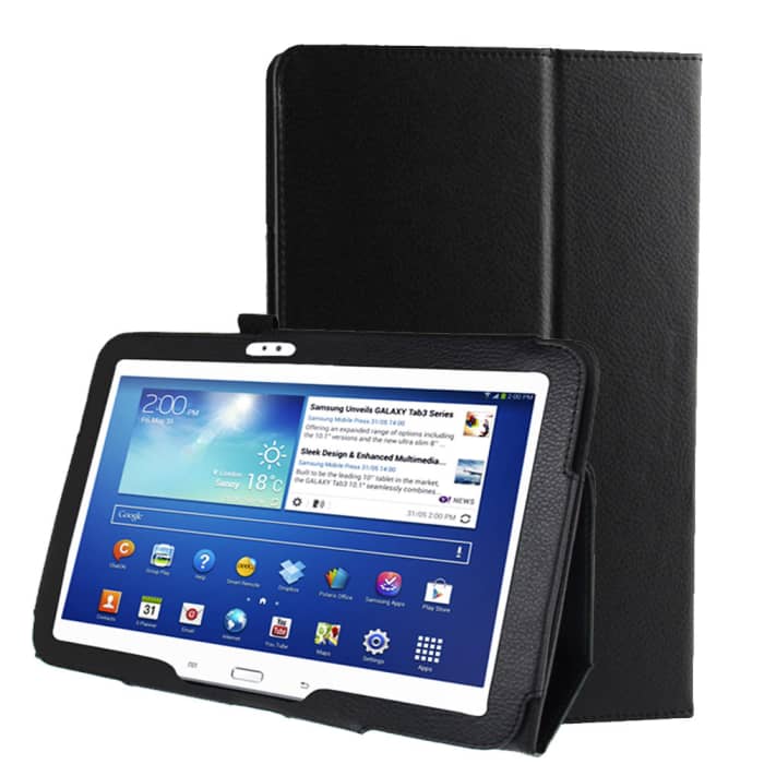 Book Tablet Case with Stand for Samsung Galaxy Tab 3 10.1 (P5200 / P5210 / P5220) Synthetic Leather Protective Folding Flip Folio Wallet Tri Fold Bookcase Cover Sleeve - Black