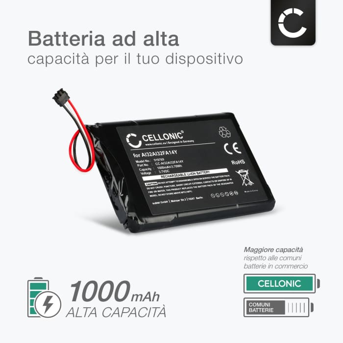 Batteria di ricambio AI32AI32FA14Y per navigatore Garmin Nüvi 2597 LMT 2599 LMT 2589 LMT 2559 LMT 2539 LMT da 1000mAh + Set di strumento per smontare agevolmente anche viti di altri dispositivi