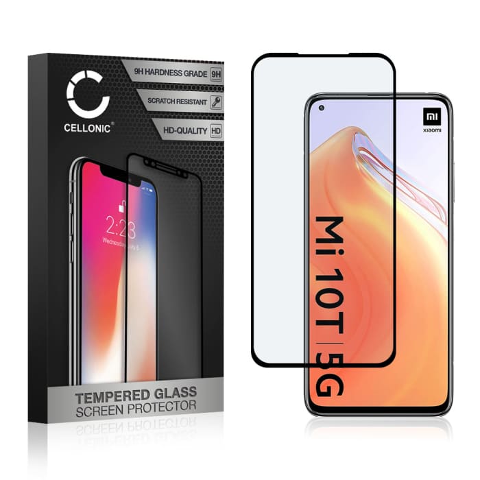 Panssarilasi puhelimeen Xiaomi Mi 10T 5G / Mi 10T Pro 5G - 3D Full Cover, 9H, 0,33mm, Full Glue, Musta, CELLONIC