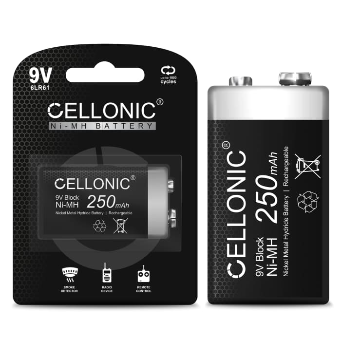 Cellonic® 9V Accus - 250mAh - pre geladen, lange levensduur -1x 9V / E Block / 6F22 / 6LR61 / AM-61 Batterij