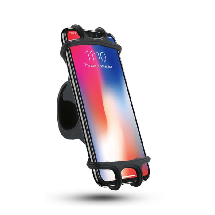 Supporto per manubrio da bicicletta per smartphone (4,5 "-6") in silicone, nero