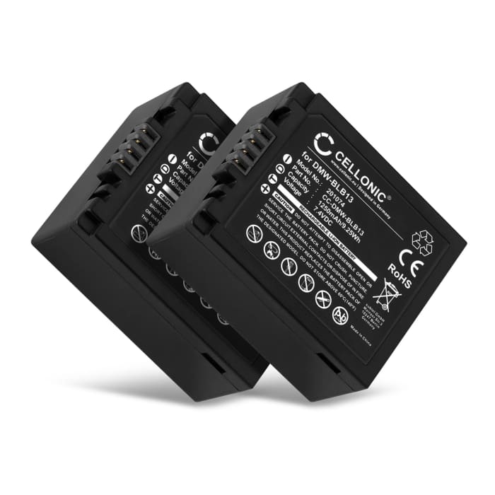 2x DMW-BLB13,-BLB13E,-BLB13GK,-BLB13PP accu voor Panasonic Lumix DMC-G10, DMC-G2, DMC-GH1, DMC-G1, DMC-GF1 - 1250mAh DMW-BLB13 vervangende accu voor camera