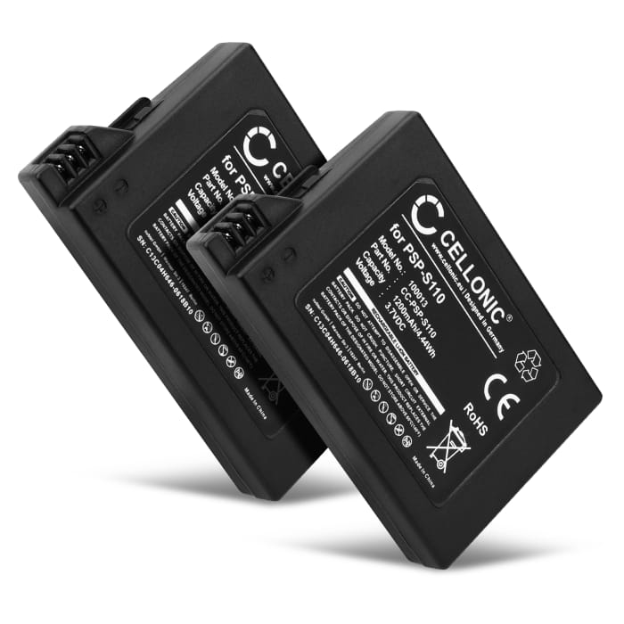 2x Battery for Sony PSP Slim & Lite 2 (PSP-2000, PSP-2003, PSP-2004), PSP Slim & Lite 3 (PSP-3001, PSP-3003, PSP-3004) 1200mAh from CELLONIC