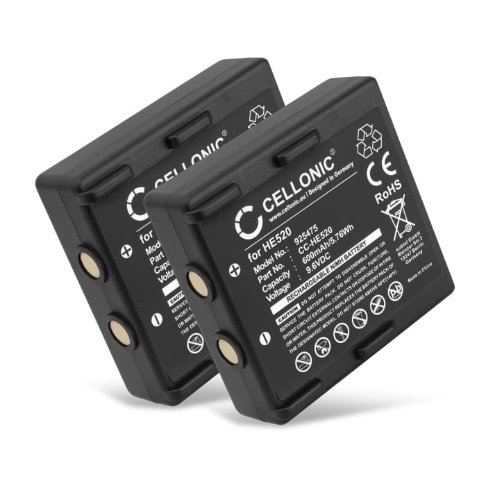 2x HE520, HT-02, FBH900, 68300530 Battery for Hetronic Nova, Ergo, FBH300 600mAh Battery Replacement HE520, HT-02, FBH900, 68300530 Remote Control Transmitter