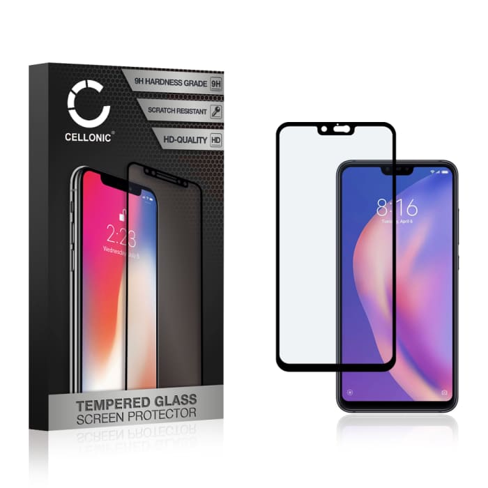 Panssarilasi puhelimeen Xiaomi Mi 8 Lite - 3D Case-friendly, 9H, 0,33mm, Full Glue, Musta, CELLONIC