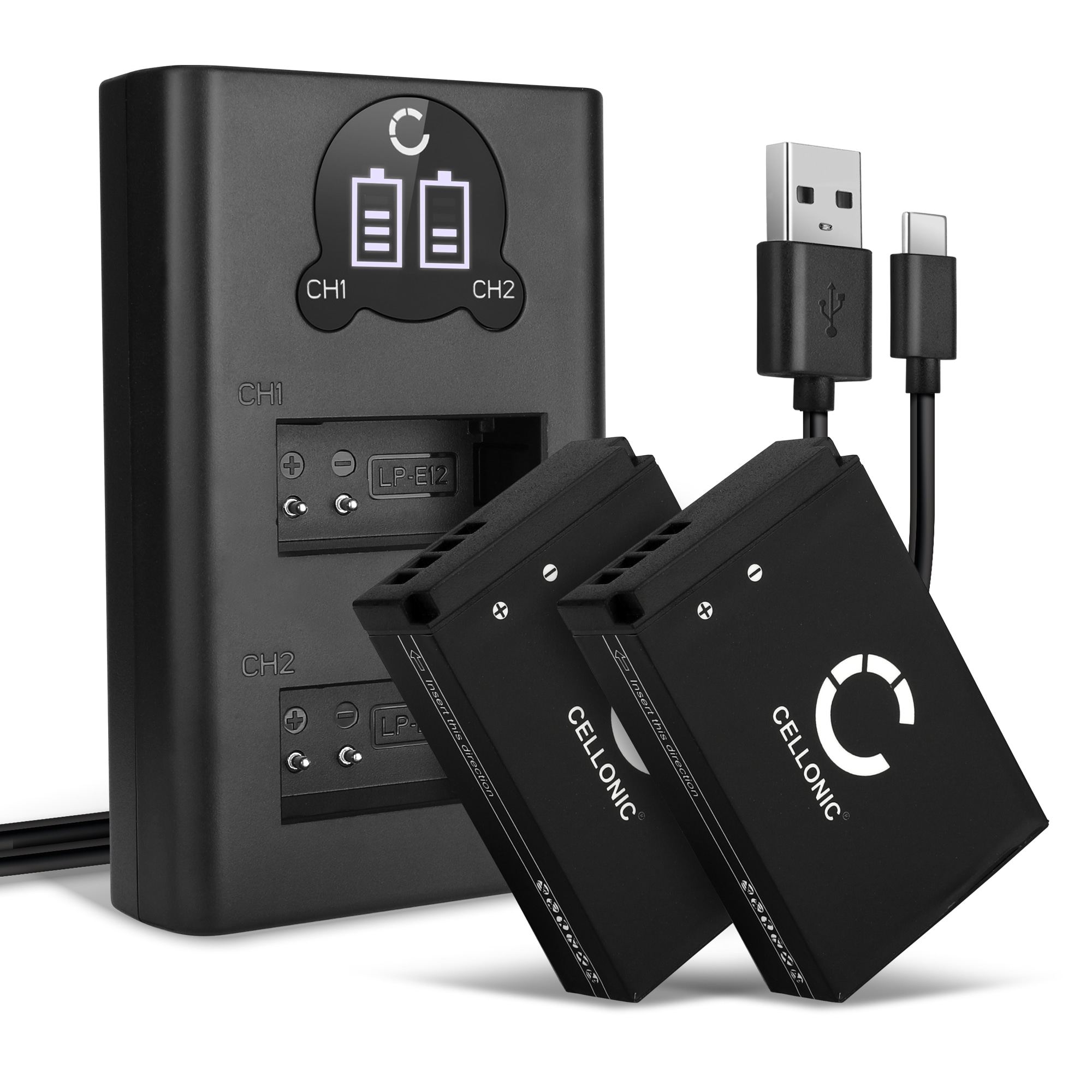 2x LP-E12 batteri til Canon EOS M, EOS 100D