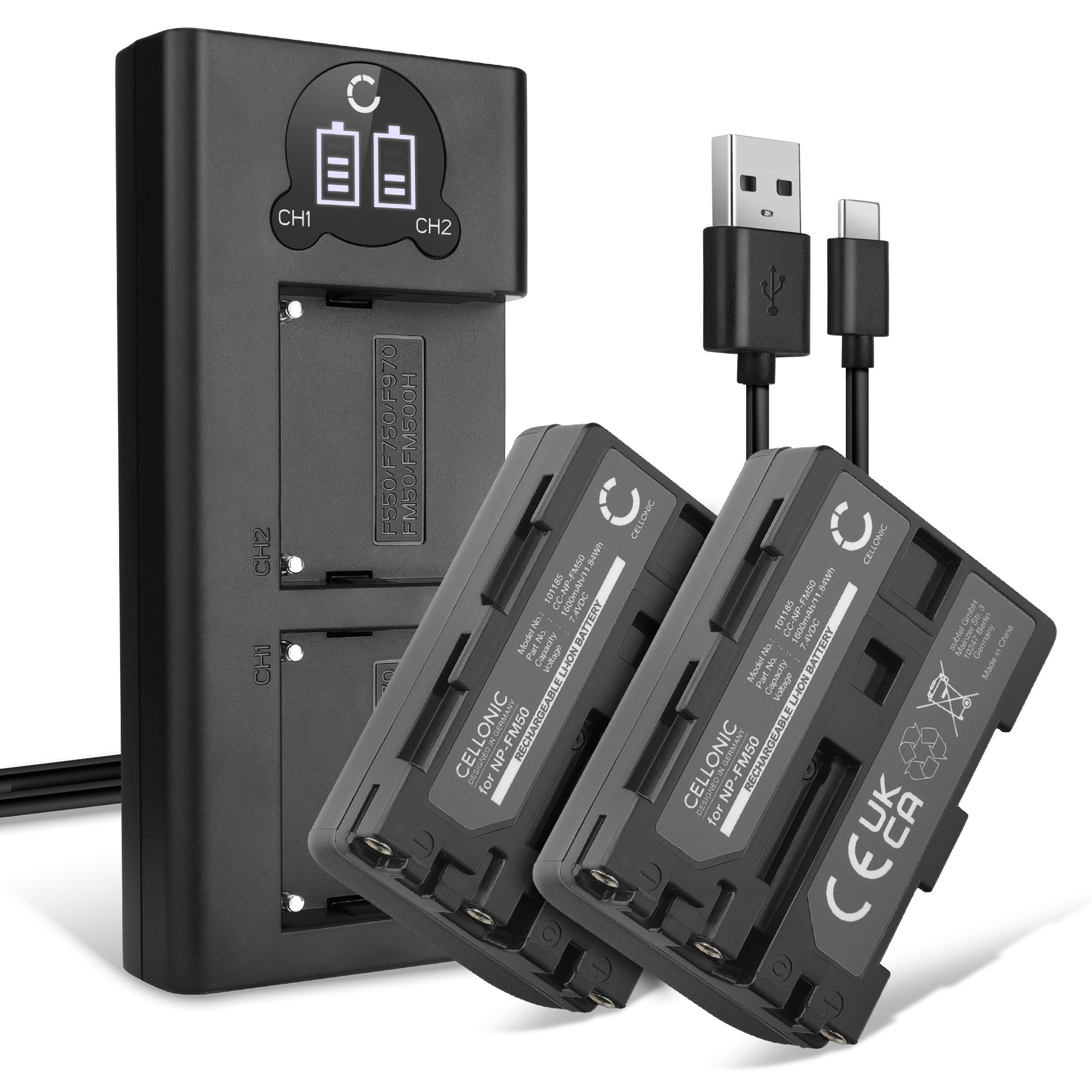 2x Akku NP-F550 Mit Infochip – Kompatibel Mit Sony Kameras & Camcordern (siehe Liste)