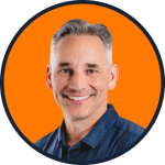 Headshot of Mark O'Donnell smiling against an orange background