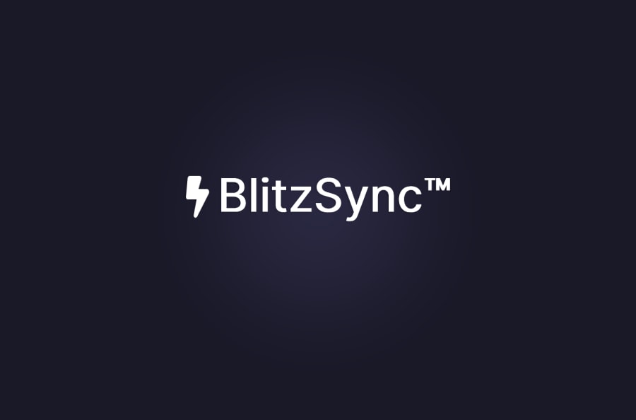 BlitzSync™ logo with a lightning bolt on a dark background