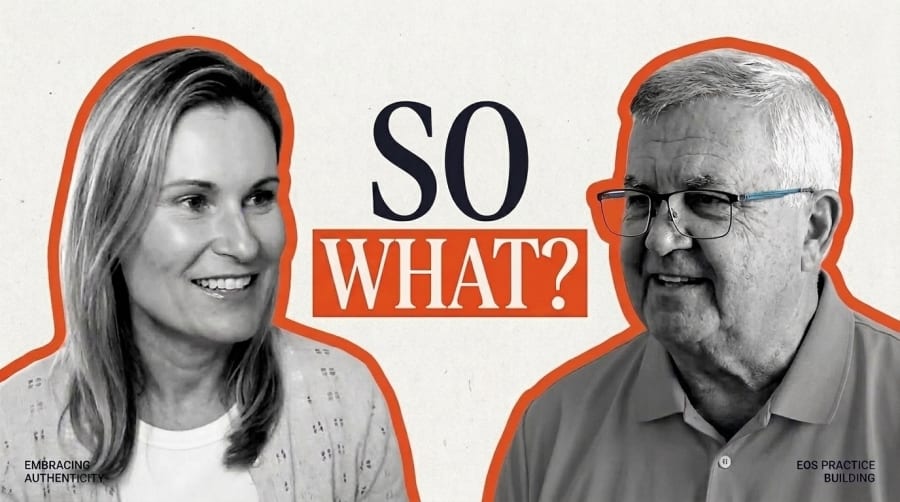 Illustrated header of a woman and a man in conversation, with the words “So what?” between them