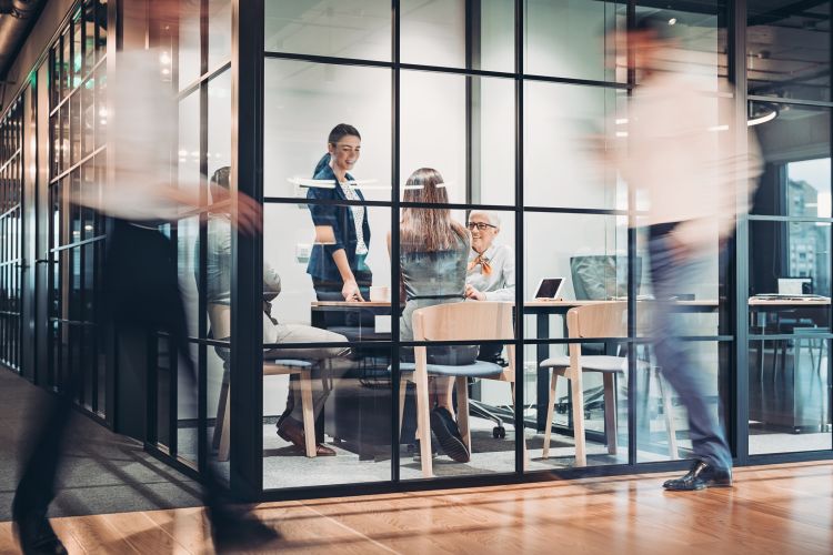 Inside view of an office building with blurred motion