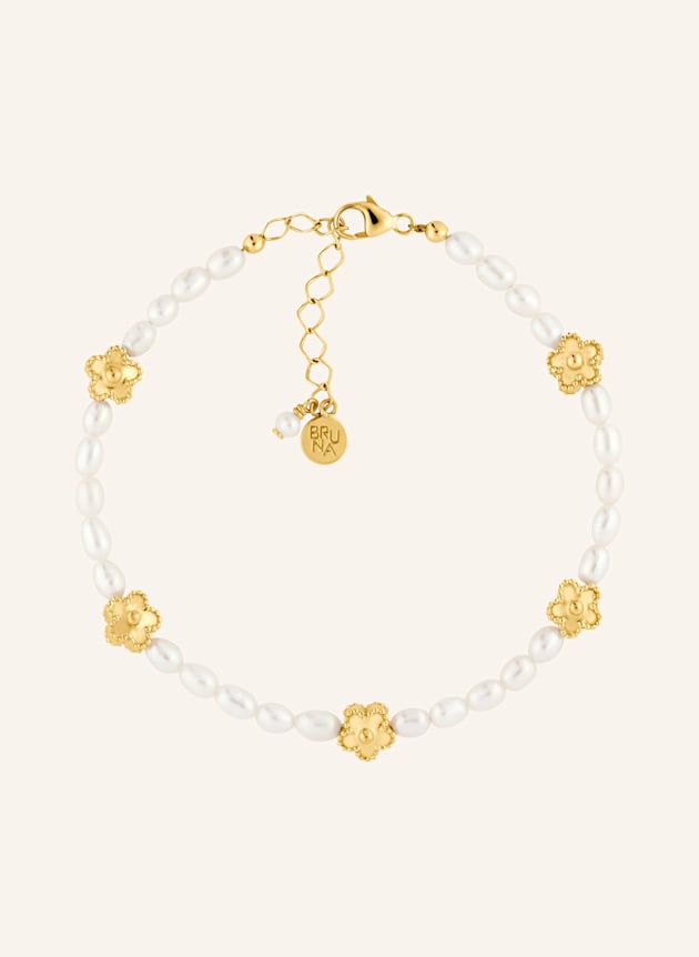 Goldenes BRUNA The Label Armband FIORE mit Süßwasserperlen und floralen Akzenten