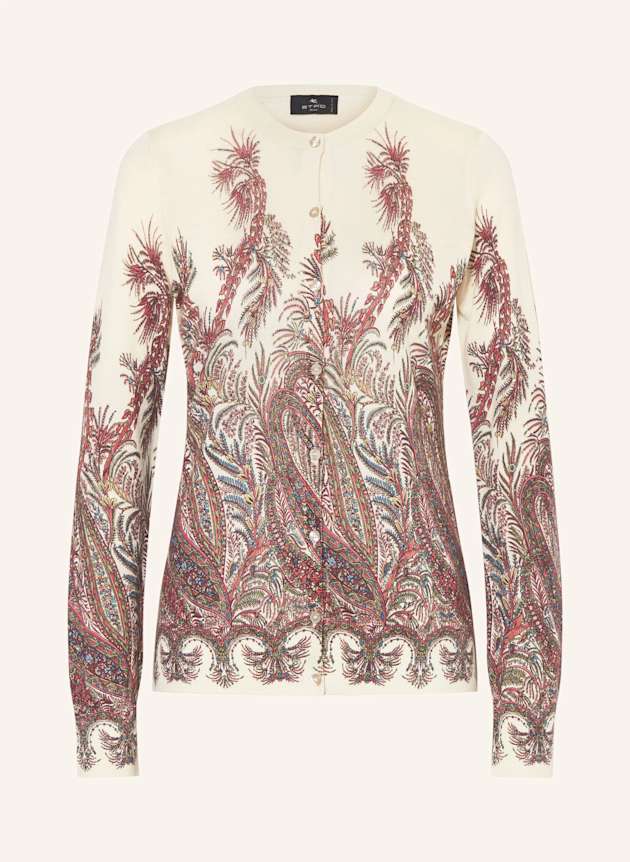 Weiße Strickjacke mit Paisleymuster in der Hauptfarbe Rosé