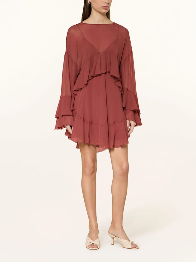 Kleid mit Volants in Rostrot