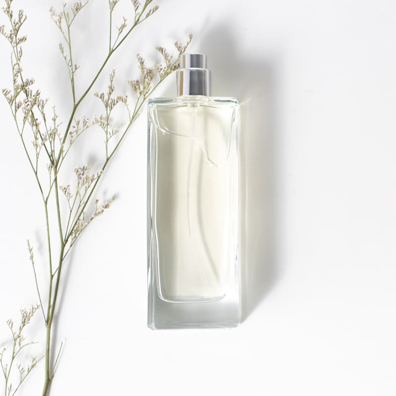 Flakon mit einem Zweig Schleierkraut