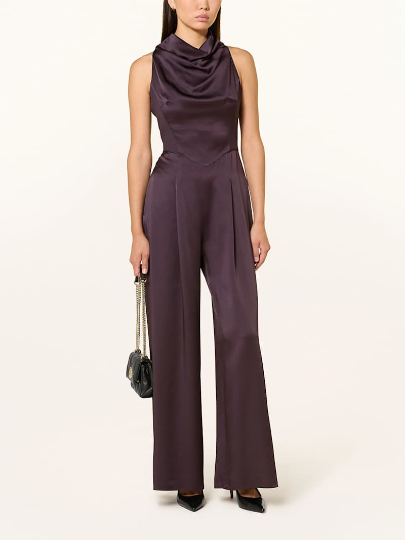Ärmelloser Jumpsuit in Dunkellila aus Satin