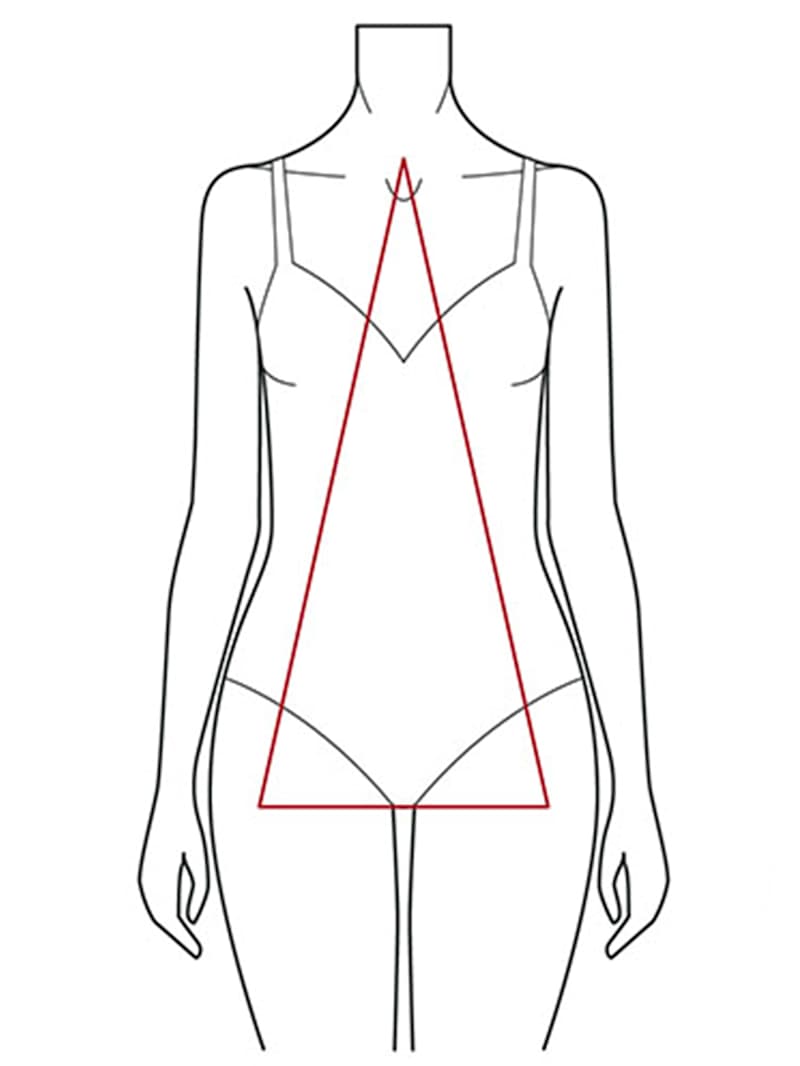 Illustration des Birnen-Figurtyps mit schmalen Schultern, betonter Taille und breiterer Hüftpartie