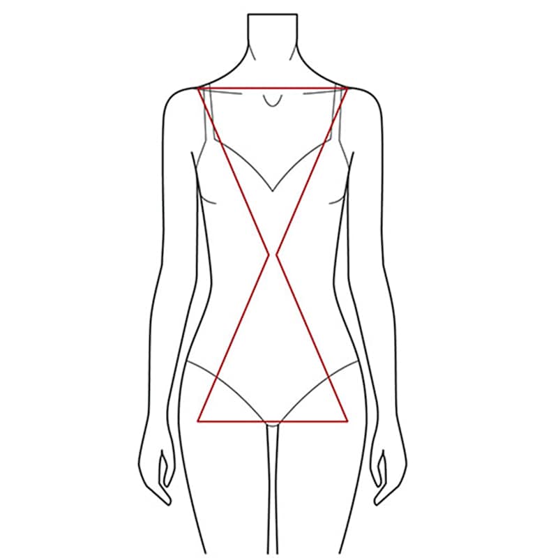 Illustration der X-Figur oder Sanduhrfigur mit ähnlich breiten Schultern und Hüften sowie deutlich schmalerer Taille