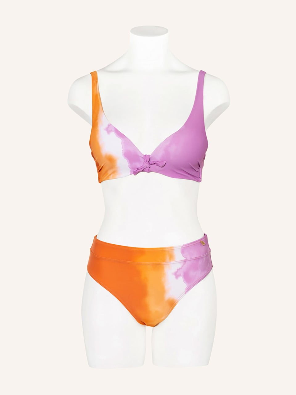 Push-up-Bikini in Batikmuster in Orange und Rosa