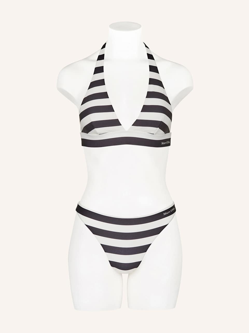 Neckholder-Bikini mit schwarzen und weißen Streifen