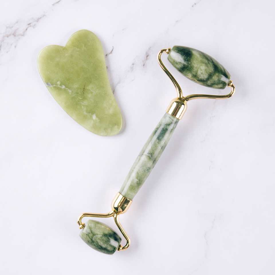 Gua Sha Stein und Roller aus Jade