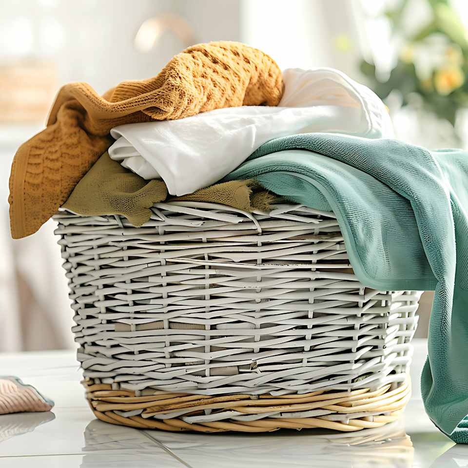 Wäschekorb mit unsortierter Wäsche