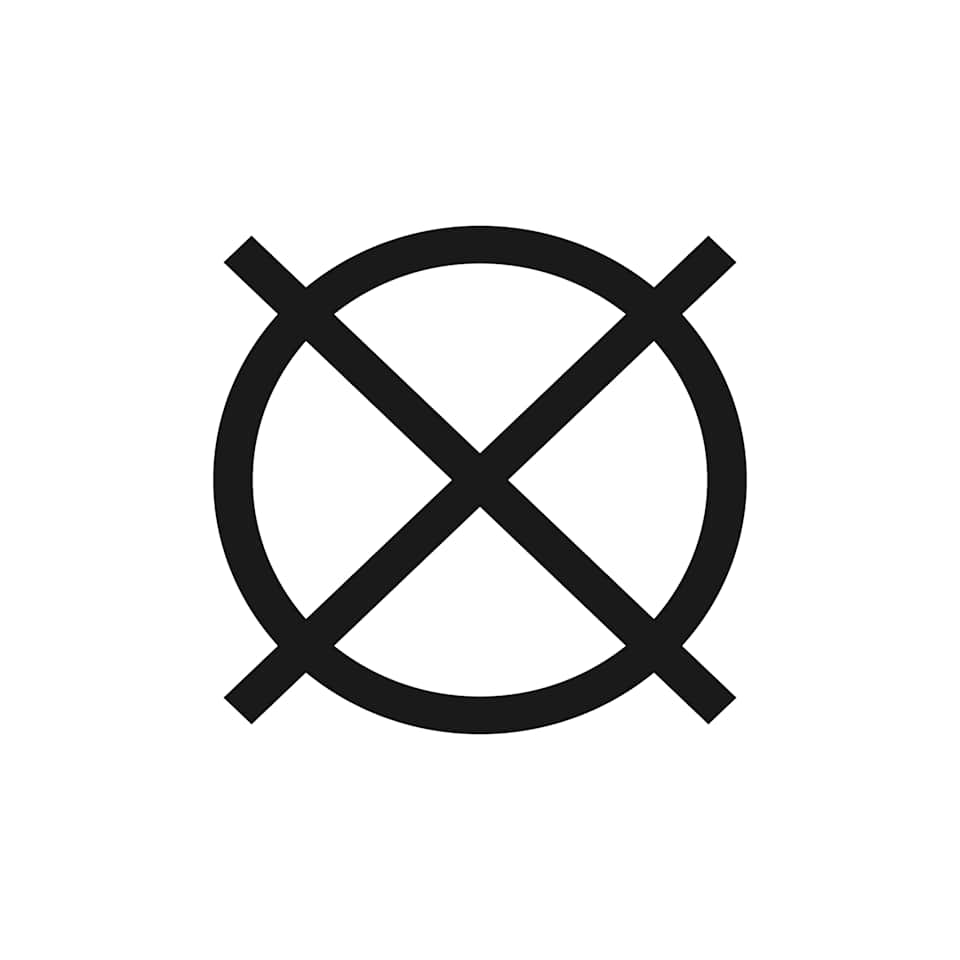 Durchgestrichener leerer Kreis als Waschzeichen