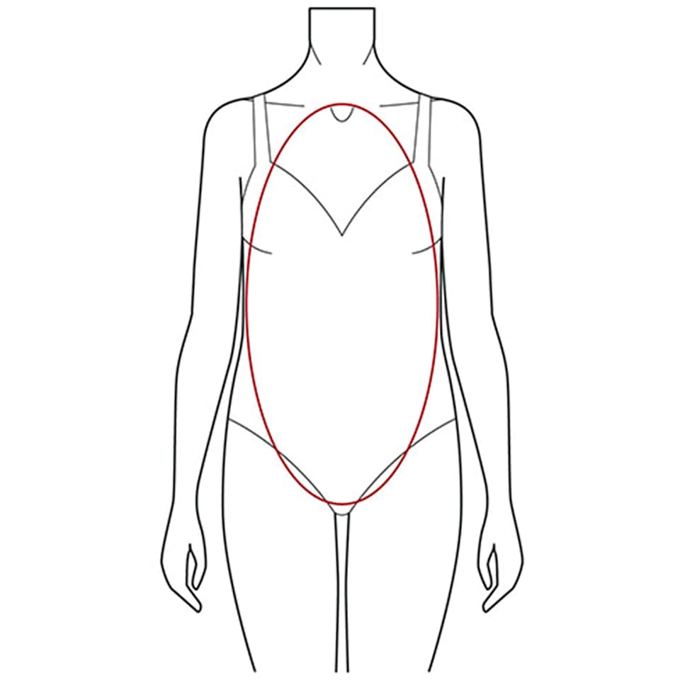 Illustration der O-Figur oder Orangenfigur mit gerundeter Körpermitte und im Verhältnis schlankeren Armen und Beinen