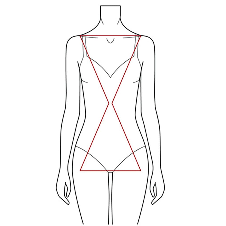 Illustration der X-Figur oder Sanduhrfigur mit ähnlich breiten Schultern und Hüften sowie deutlich schmalerer Taille