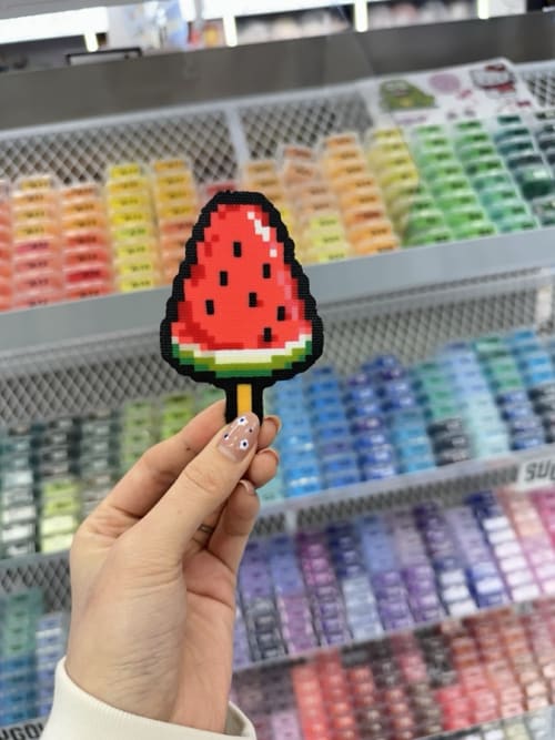 Perler bead watermelon popsicle, double-sided smooth finish