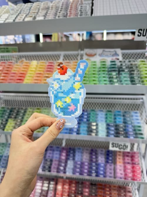 Perler bead iced drink, towel texture finish