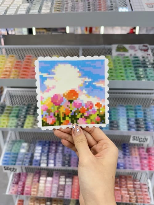 Perler bead flower field, corduroy finish