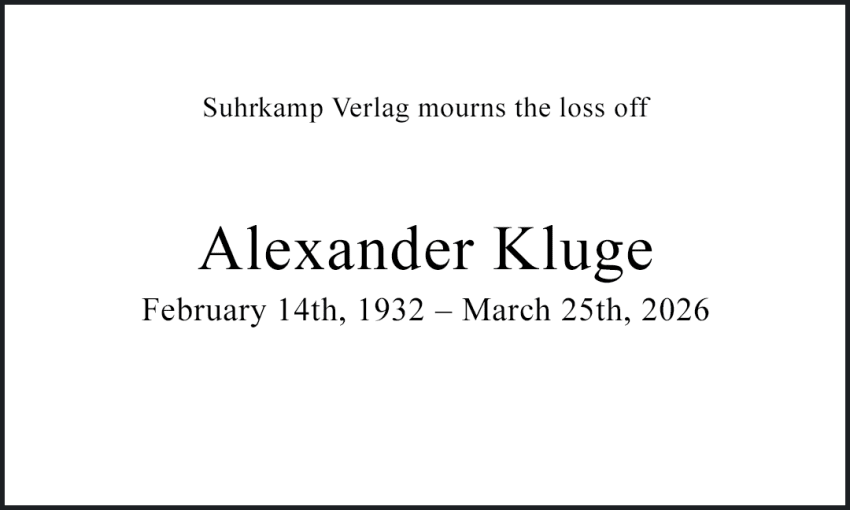 FR Trauermeldung Alexender Kluge