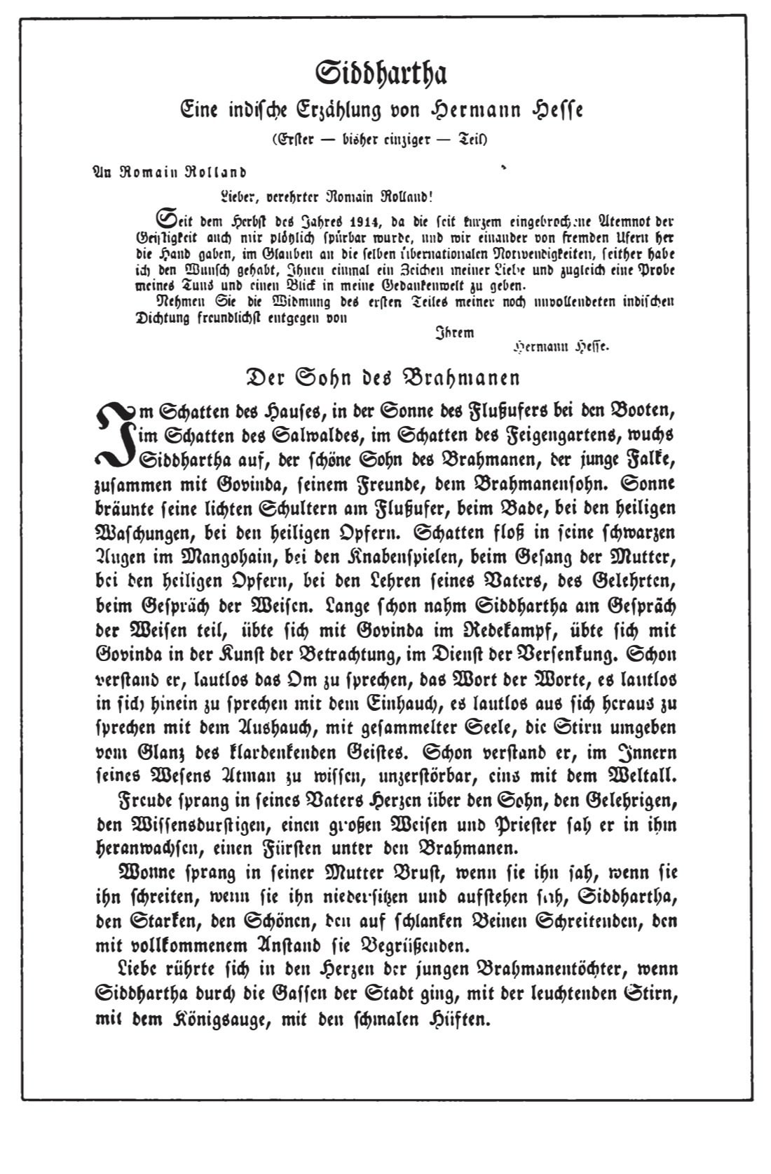 Die erste Seite des Vorabdrucks von »Siddhartha« des Autors Hermann Hesse in der Neuen Rundschau.
