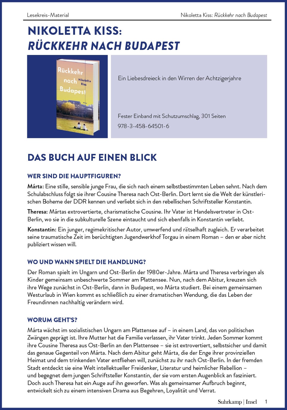 Lesekreis-Material zu "Rückkehr nach Budapest"