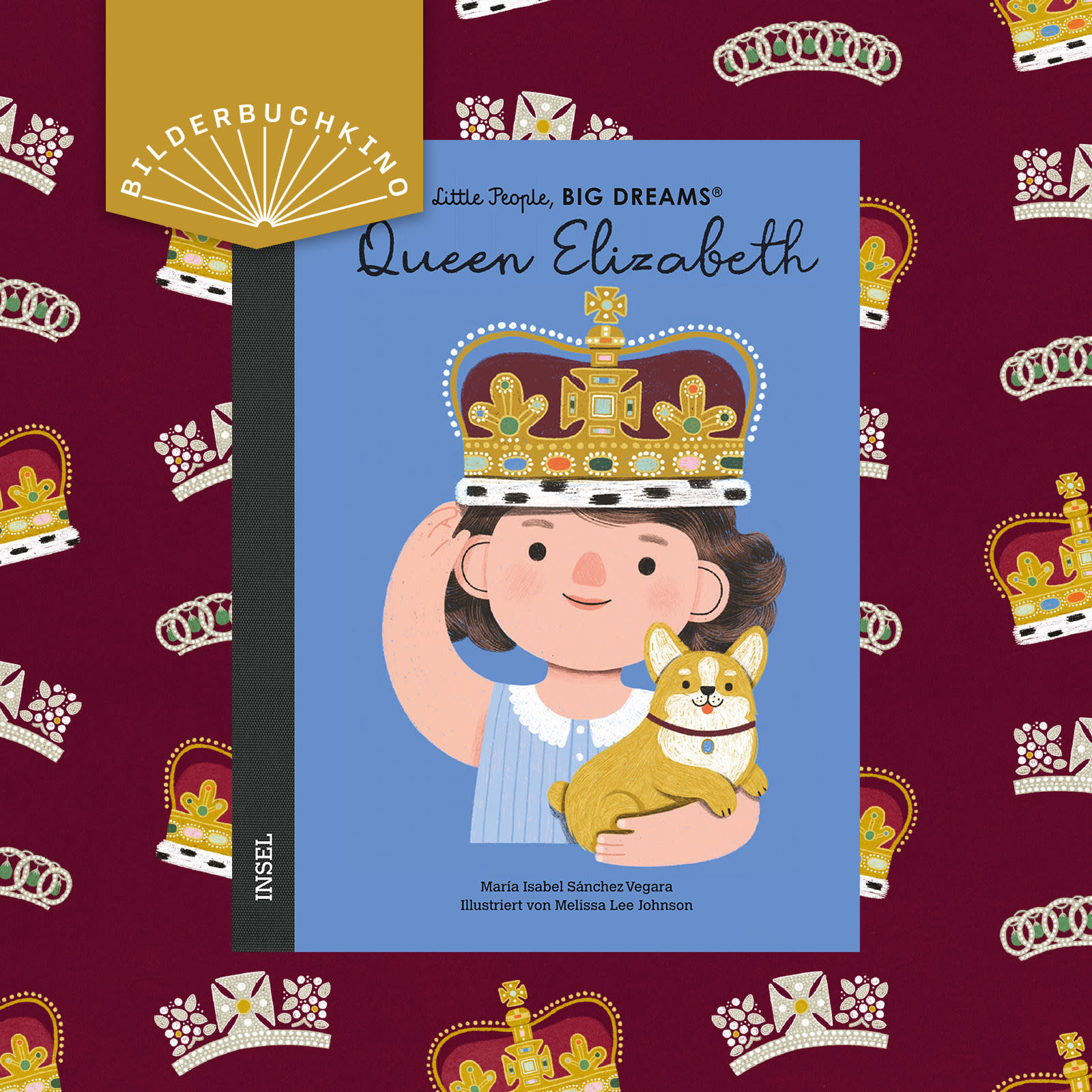 Ein Vorschaubild des Bilderbuchkinos zu »Little People, BIG DREAM: Queen Elizabeth« von María Isabel Sánchez Vegara. Zu sehen ist das Cover des Buchs.