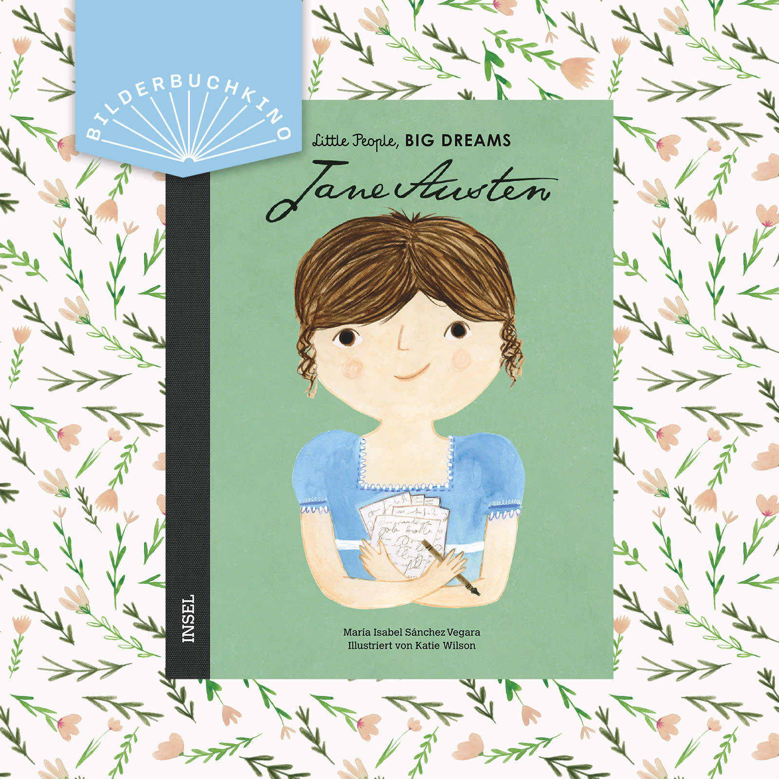 Ein Vorschaubild des Bilderbuchkinos zu »Little People, BIG DREAM: Jane Austen« von María Isabel Sánchez Vegara. Zu sehen ist das Cover des Buchs.