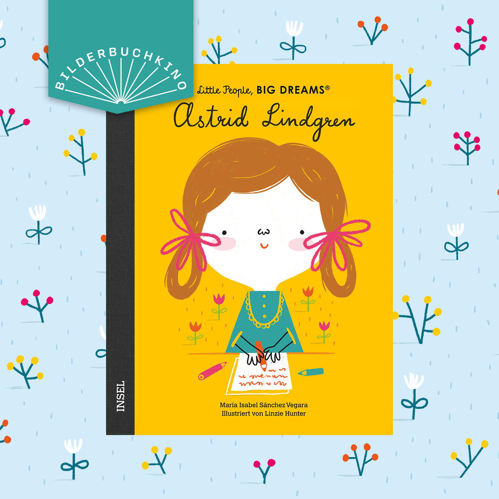 Ein Vorschaubild des Bilderbuchkinos zu »Little People, BIG DREAM: Astrid Lindgren« von María Isabel Sánchez Vegara. Zu sehen ist das Cover des Buchs.