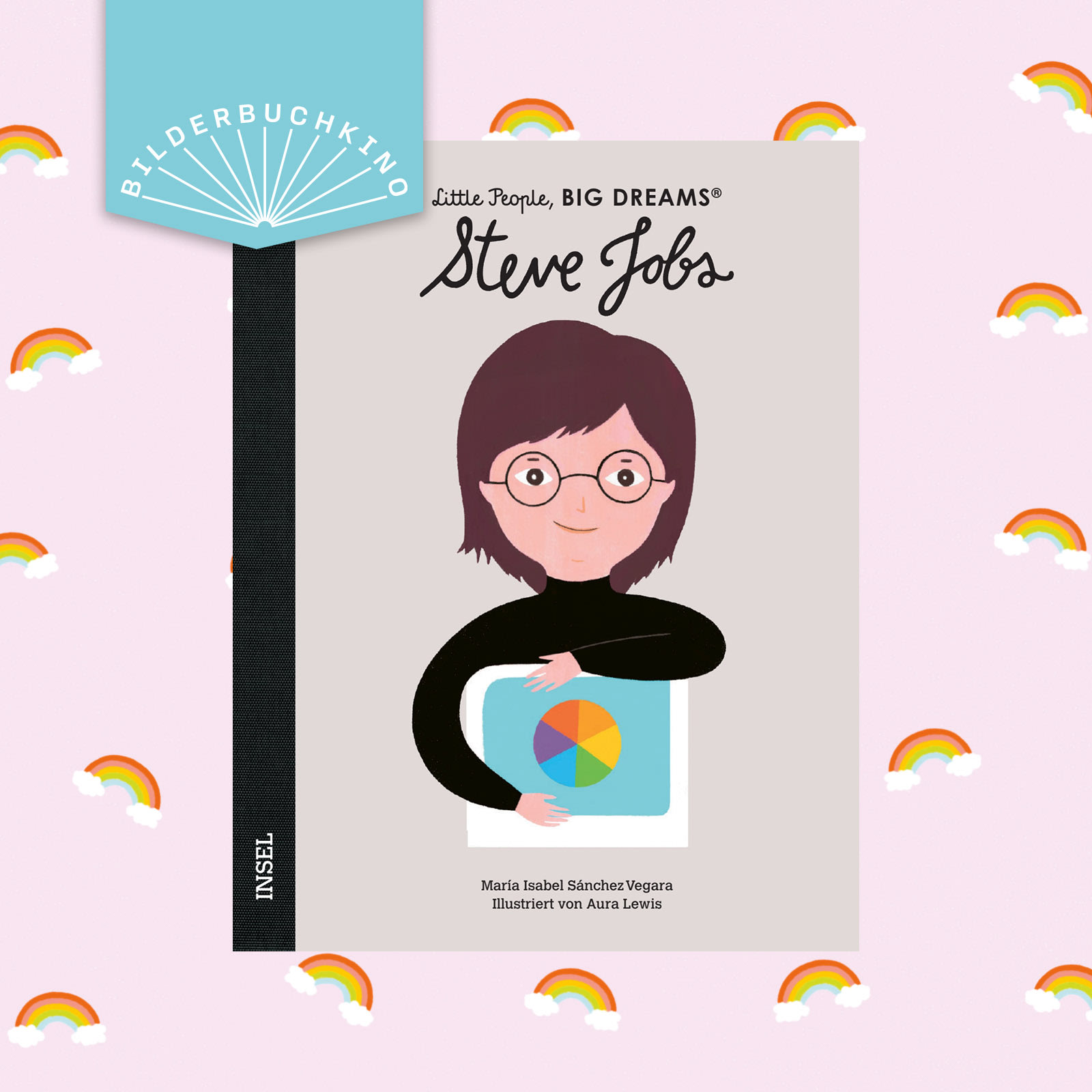 Ein Vorschaubild des Bilderbuchkinos zu »Little People, BIG DREAM: Steve Jobs« von María Isabel Sánchez Vegara. Zu sehen ist das Cover des Buchs.