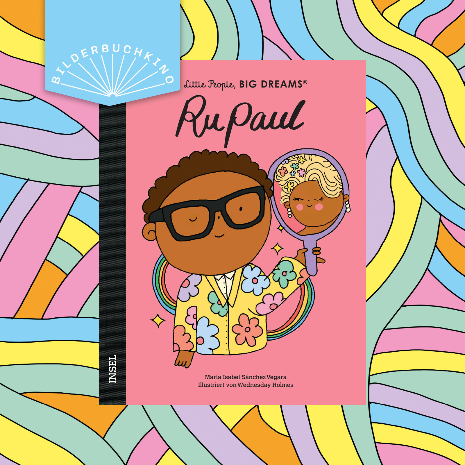 Ein Vorschaubild des Bilderbuchkinos zu »Little People, BIG DREAM: RuPaul« von María Isabel Sánchez Vegara. Zu sehen ist das Cover des Buchs.